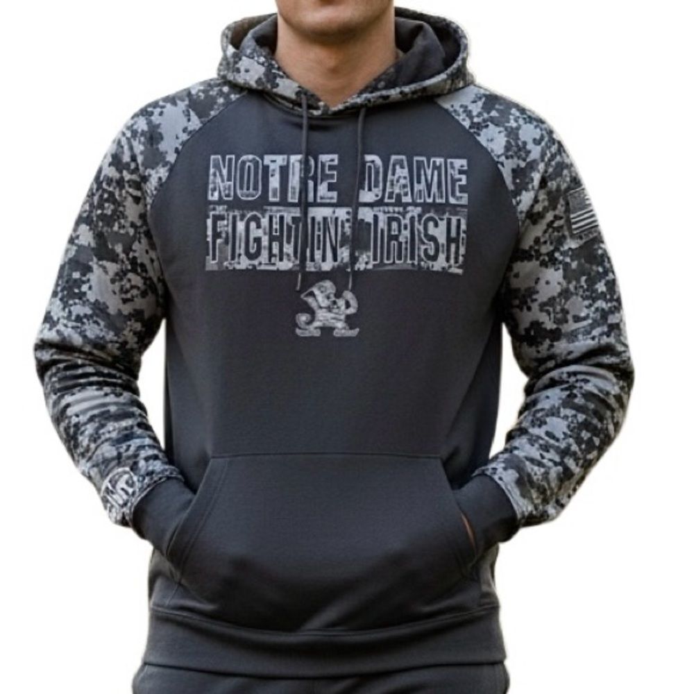 NWOT Charcoal Notre Dame Fighting Irish Military Appreciation Camouflage Hoodie